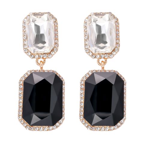 1 Pair Elegant Luxurious Square Inlay Alloy Glass Stone Drop Earrings
