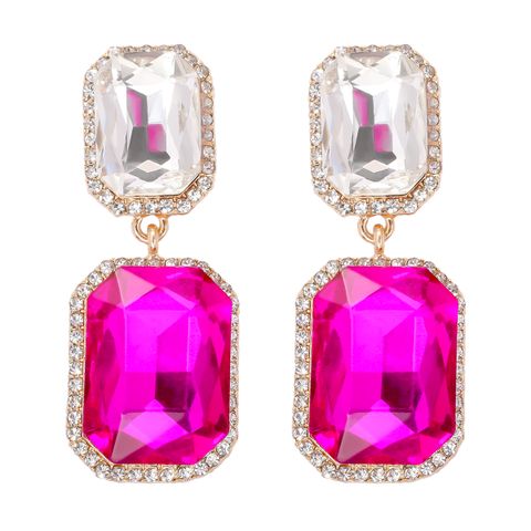 1 Pair Elegant Luxurious Square Inlay Alloy Glass Stone Drop Earrings