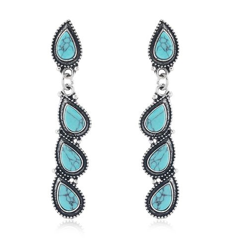 Retro Ethnic Style Water Droplets Alloy Inlay Turquoise Women's Drop Earrings