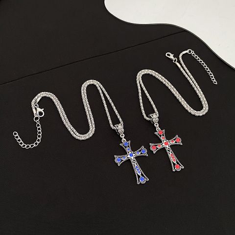 Gothic Vintage Style Cross Alloy Plating Inlay Zircon 14k Gold Plated Unisex Pendant Necklace