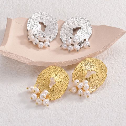 1 Pair Elegant Fashion Geometric Pearl Plating 304 Stainless Steel Real Pearl 18K Gold Plated Ear Studs