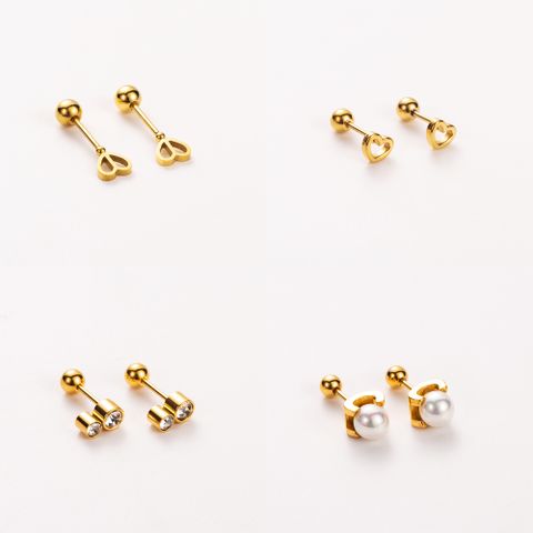 1 Pair Basic Modern Style Simple Style Letter Heart Shape Wings 304 Stainless Steel 14K Gold Plated Ear Studs