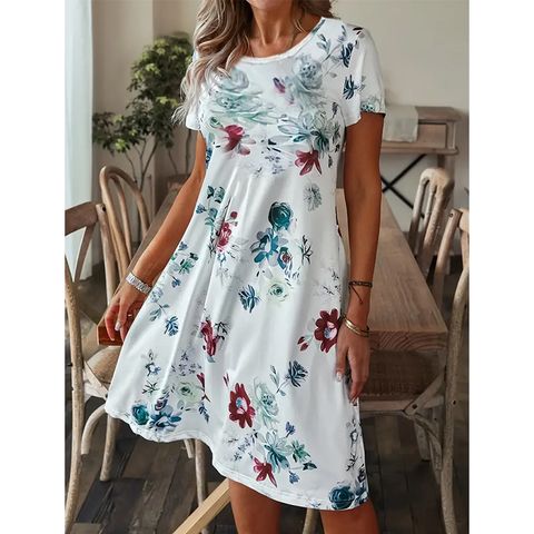 Women's Regular Dress Casual Round Neck Printing Short Sleeve Printing Knee-length Daily