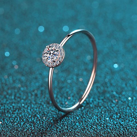 Simple Style Round Sterling Silver Moissanite Zircon Rings In Bulk