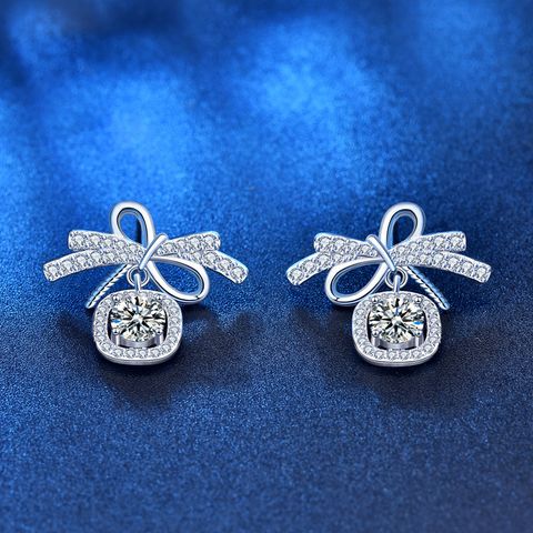 Simple Style Bow Knot Sterling Silver Moissanite Ear Studs In Bulk