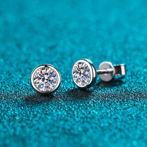 Simple Style Solid Color Sterling Silver Moissanite Zircon Ear Studs In Bulk
