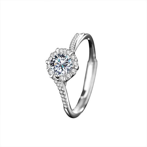 Elegant Glam Round Sterling Silver Plating Inlay Moissanite Rings