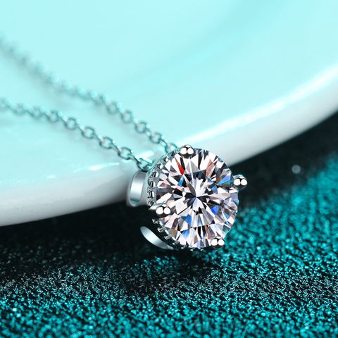 Simple Style Solid Color Sterling Silver Moissanite Zircon Pendant Necklace In Bulk