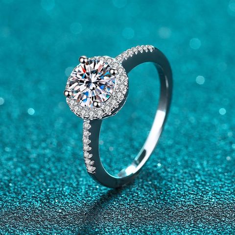 Romantic Shiny Flower Sterling Silver Moissanite Zircon Rings In Bulk