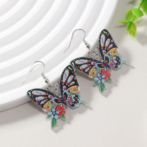 1 Pair Cute Butterfly Arylic Alloy Drop Earrings
