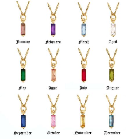 201 Stainless Steel 304 Stainless Steel Glass Gold Plated Simple Style Streetwear Commute Plating Inlay Rectangle Birthstone Pendant Necklace