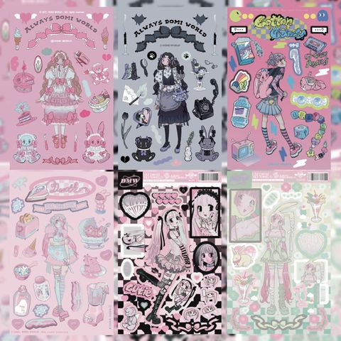 Korean Domi Same Style Sweet Asian Style Character Stickers Ins Korean Anime Girl Journal Material Goo Card Stickers