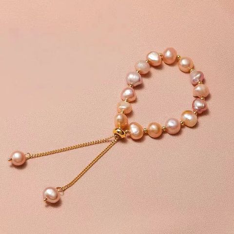 Elegant Simple Style Round Imitation Pearl Beaded Plating Women's Bracelets