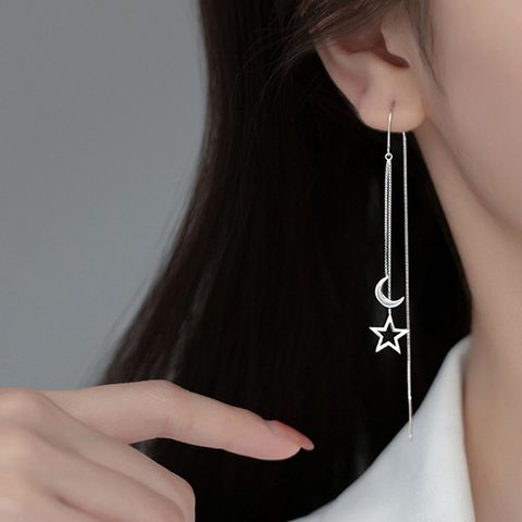 1 Pair Streetwear Star Moon Plating Metal Earrings