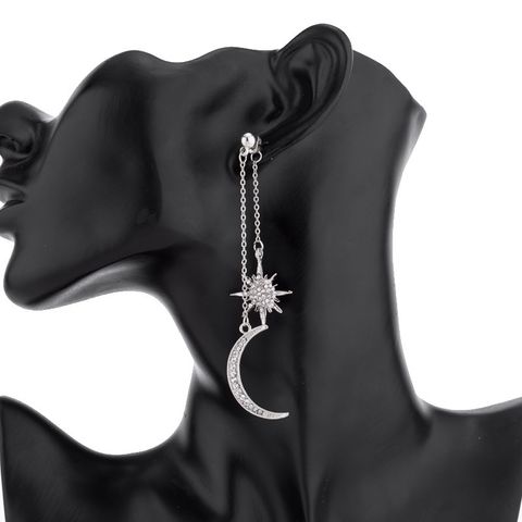 1 Pair Ig Style Star Moon Plating Chain Inlay Alloy Rhinestones Drop Earrings