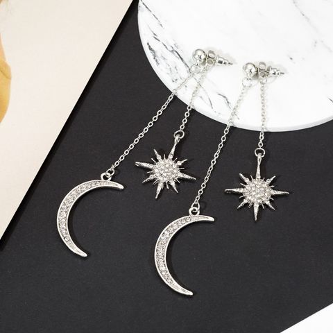 1 Pair Ig Style Star Moon Plating Chain Inlay Alloy Rhinestones Drop Earrings