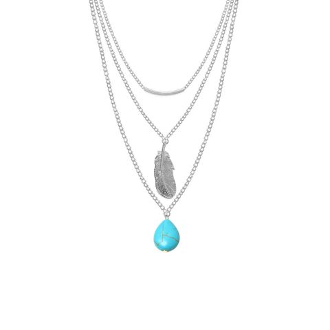 Ethnic Style Leaves Water Droplets Alloy Turquoise Plating Women's Layered Necklaces Sweater Chain