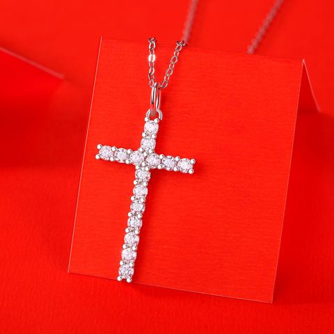 Elegant Cross Sterling Silver Moissanite Pendant Necklace In Bulk