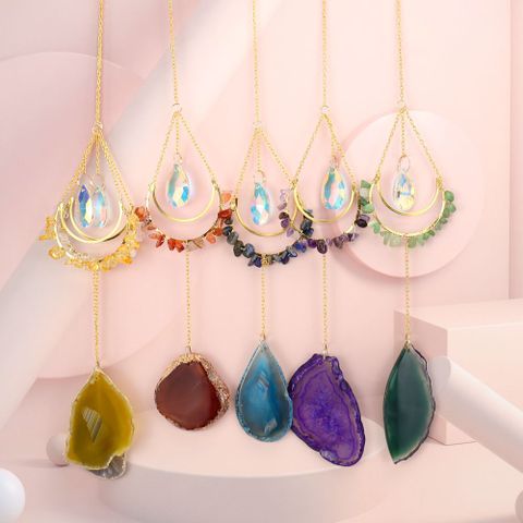 Natural Crystal Moon Sun Catcher Wind Chime Pendant