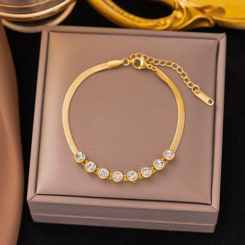 Wholesale Glam Round Titanium Steel Inlay 18k Gold Plated Rhinestones Bracelets Earrings Necklace