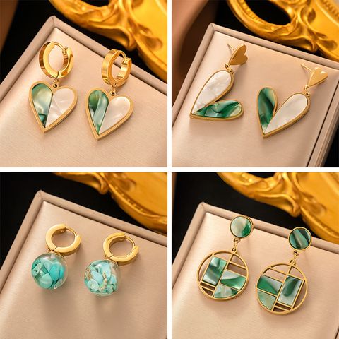 1 Pair Ethnic Style Geometric Plating Inlay 304 Stainless Steel Stone 18K Gold Plated Drop Earrings