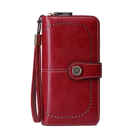 Unisex Solid Color Pu Leather Zipper Buckle Wallets