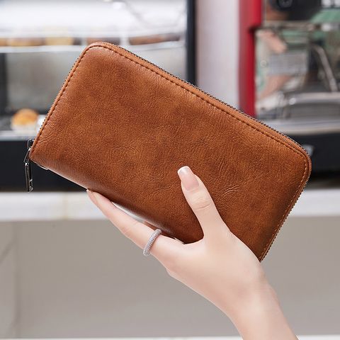 Women's Solid Color Pu Leather Zipper Wallets