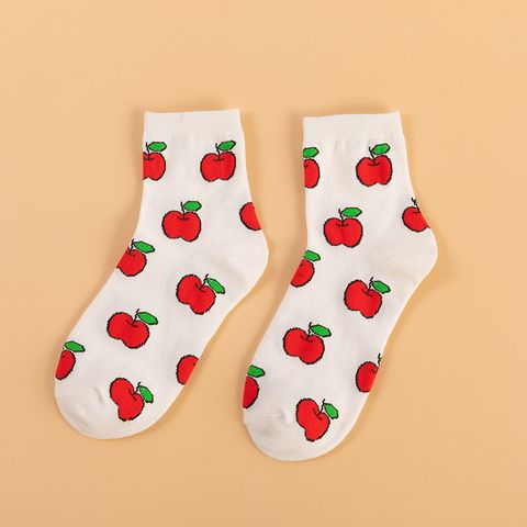Women's Casual Solid Color Cotton Printing Crew Socks A Pair