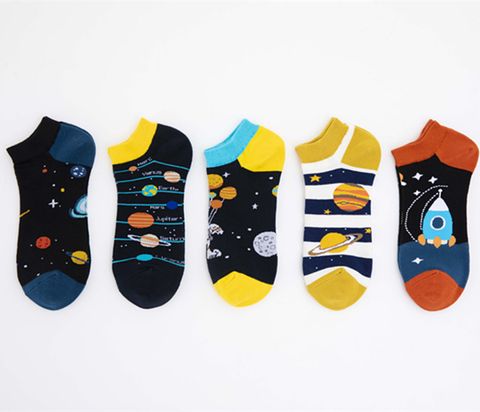 Men's Casual Color Block Cotton Printing Ankle Socks A Pair