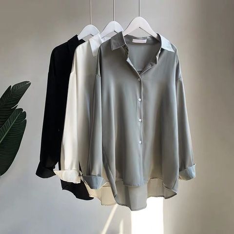 Women's Blouse Long Sleeve Blouses Asymmetrical Front Button Casual Simple Style Simple Solid Color