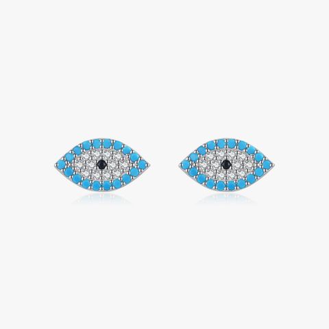 1 Pair Ig Style Retro Devil's Eye Plating Inlay Sterling Silver Turquoise Zircon Rhodium Plated Ear Studs