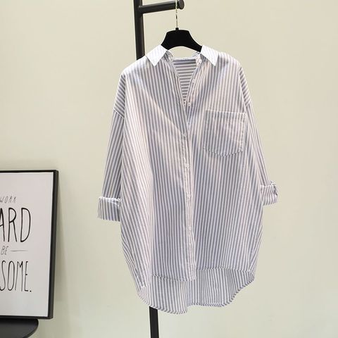 Women's Blouse Long Sleeve Blouses Pocket Washed Casual Simple Style Stripe