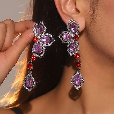 1 Pair Elegant Lady Petal Inlay Alloy Artificial Diamond Drop Earrings