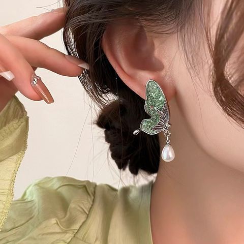 Sweet Simple Style Butterfly Alloy Plating Inlay Crystal Pearl Women's Drop Earrings