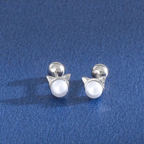 1 Pair Simple Style Geometric Plating Inlay Sterling Silver Artificial Pearls Ear Studs