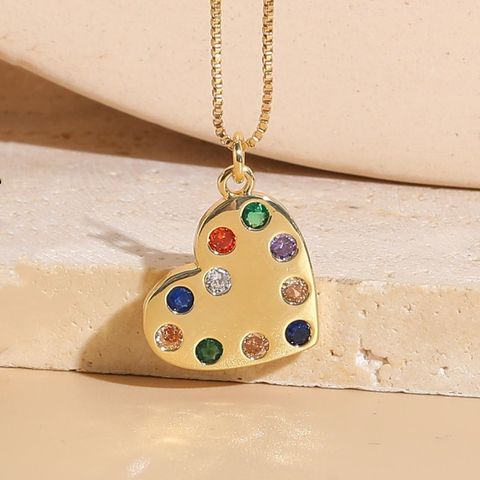 Copper Modern Style Plating Inlay Heart Shape Zircon Pendant Necklace