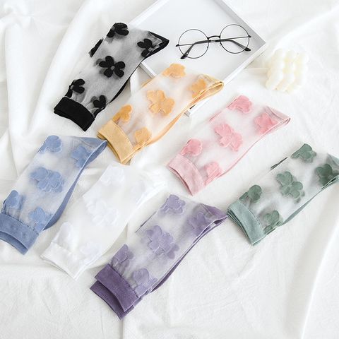 Women's Sweet Flower Polyester Jacquard Crew Socks A Pair