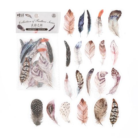 Candy Posts Pet Sticker Bag Feather Series Series Retro Waterproof Notebook Diy Collage Decoration Material 8