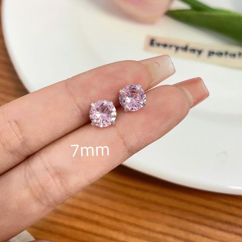 1 Pair Sweet Solid Color Inlay Alloy Zircon Ear Studs
