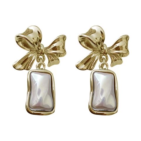 1 Pair Elegant Retro Bow Knot Plating Inlay Alloy Artificial Pearls Drop Earrings