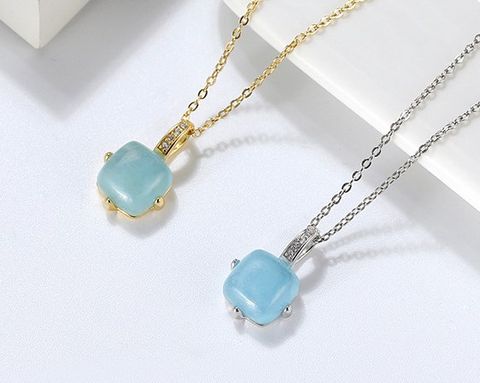 Simple Style Solid Color Sterling Silver Inlay Aquamarine Pendant Necklace