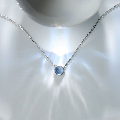 Elegant Round Sterling Silver Polishing Inlay Glass Pendant Necklace