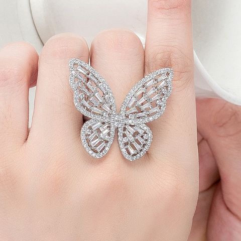 Casual Shiny Butterfly Alloy Iron Plating Inlay Rhinestones Women'S Open Rings