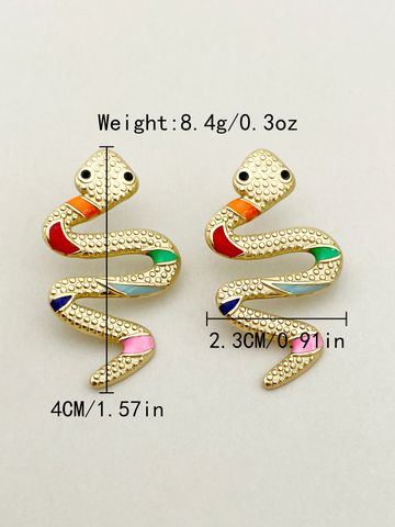 1 Pair Exaggerated Funny Snake Polishing Enamel Plating 304 Stainless Steel 14K Gold Plated Ear Studs