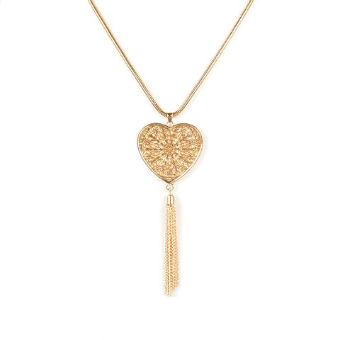 Simple Style Round Oval Heart Shape Alloy Tassel Plating Unisex Pendant Necklace Long Necklace