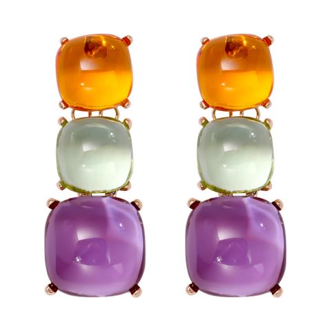 1 Pair Simple Style Geometric Plating Inlay Alloy Resin Drop Earrings