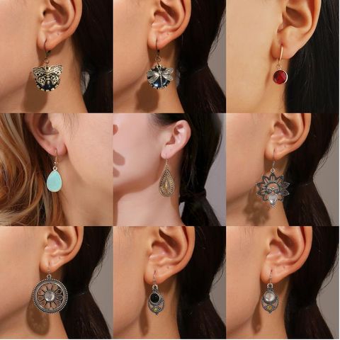 1 Pair Lady Shiny Round Plating Inlay Alloy Turquoise Zircon 18k Gold Plated Gold Plated Silver Plated Drop Earrings
