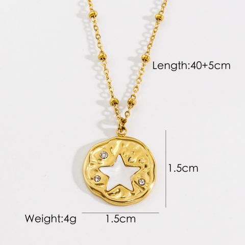 304 Stainless Steel 14K Gold Plated Simple Style Plating Inlay Star Moon Oval Natural Stone Shell Zircon Pendant Necklace
