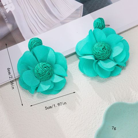 1 Pair Elegant Flower Raffia Iron Drop Earrings
