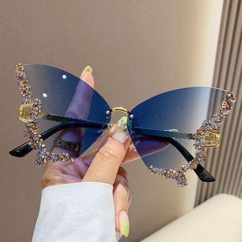 Elegant Butterfly Pc Butterfly Frame Diamond Frameless Women's Sunglasses